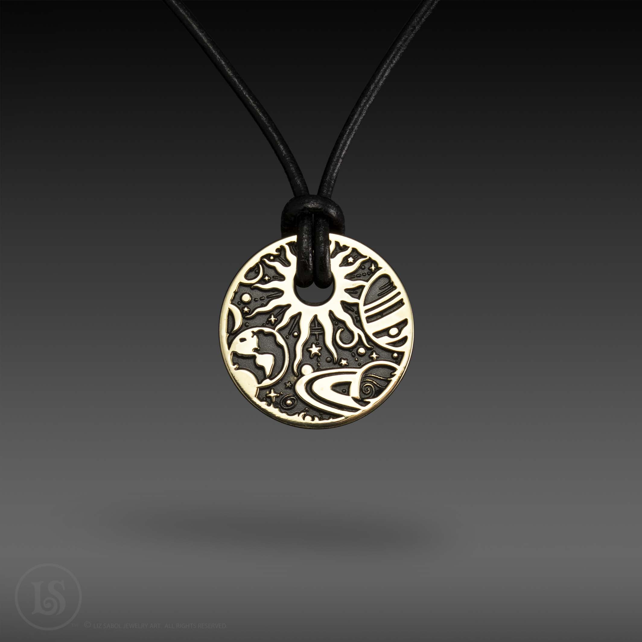 Solar System Black, Small Pendant, Brass