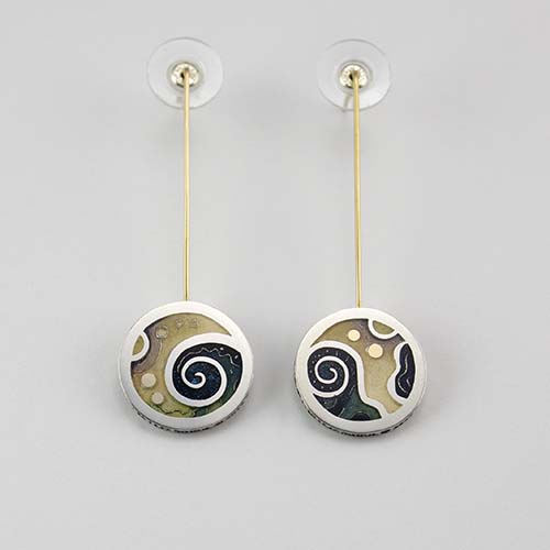 Jupiter Round 1 Earrings, 960 Sterling Silver, 14K Gold