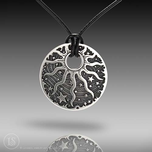 Celestial Sun Black Pendant, Sterling Silver